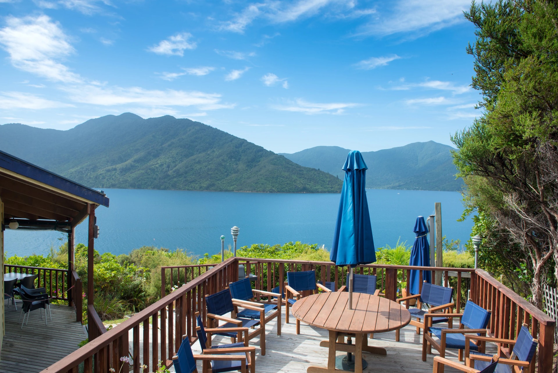 Deck at Punga Cove over the sound