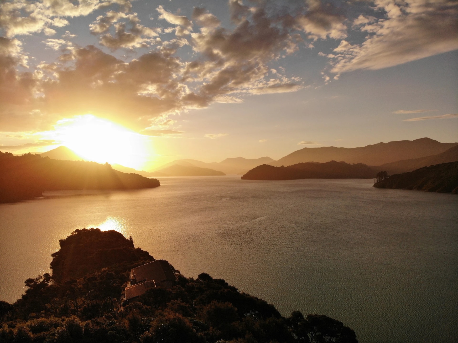 Sunset over Kenepuru Sound