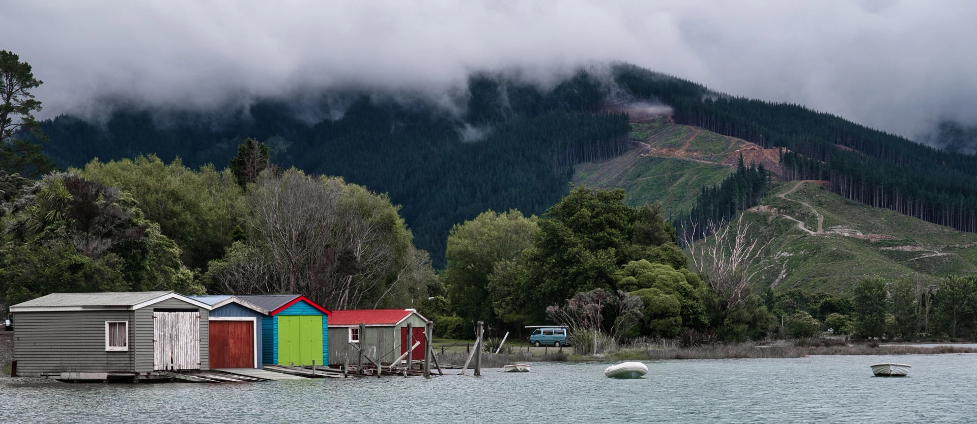 Boat houses on Grove Arm