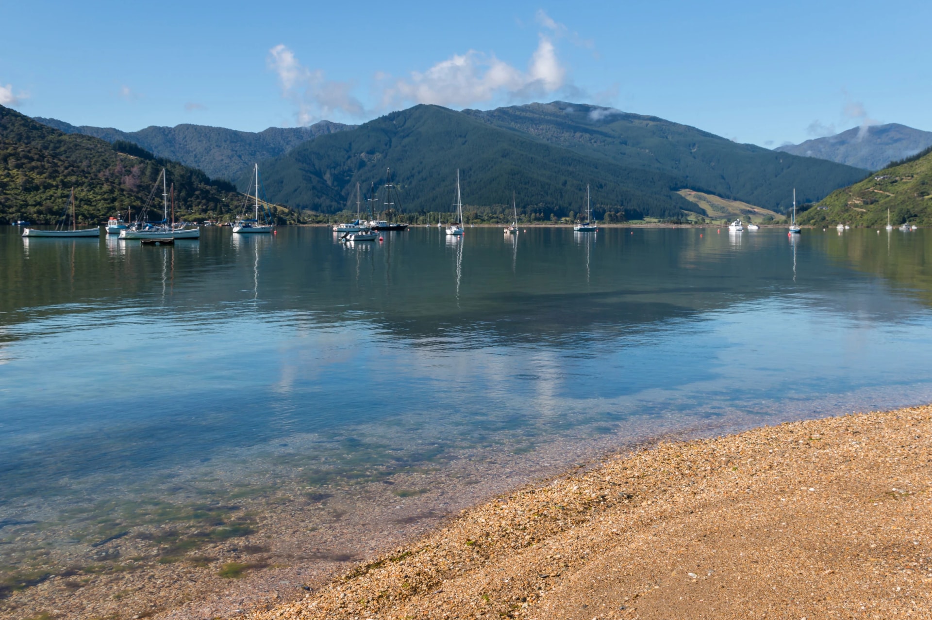 Boats moored at Anakiwa