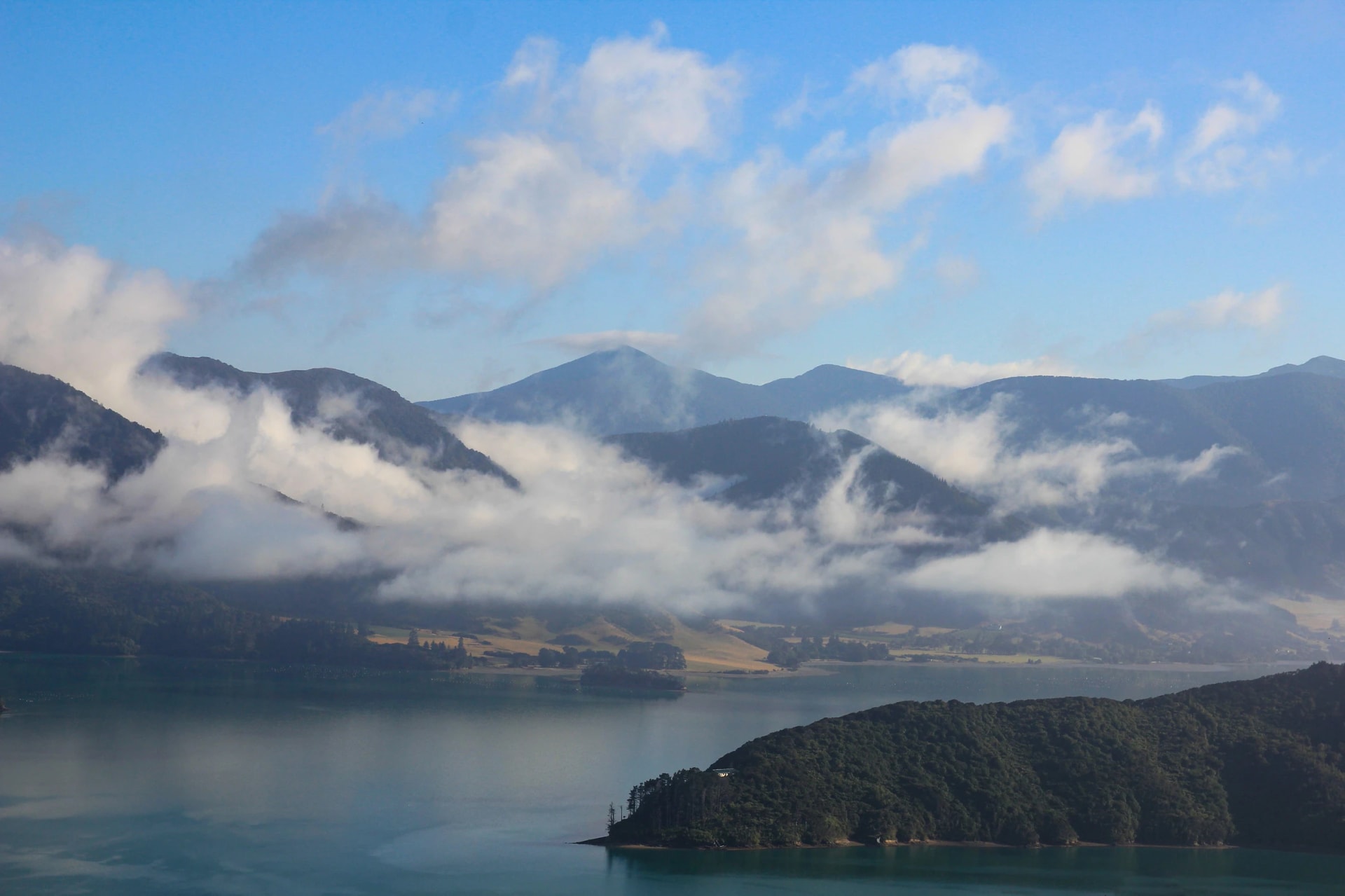 Mount Stokes and bay on a summer morning.