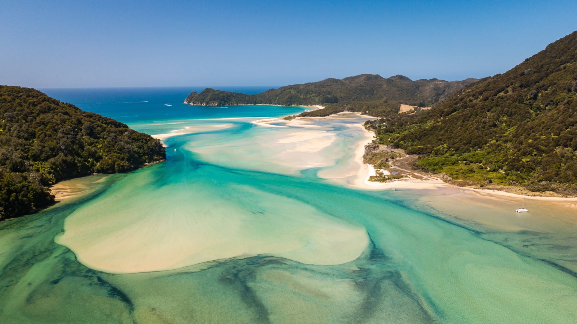 Awaroa Inlet from the air at low tide