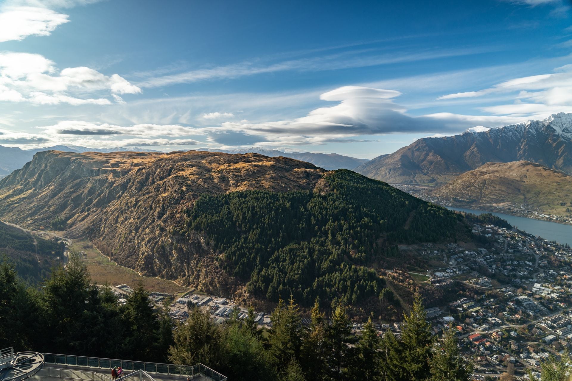 Look down on Queenstown from the hills above the gondola
